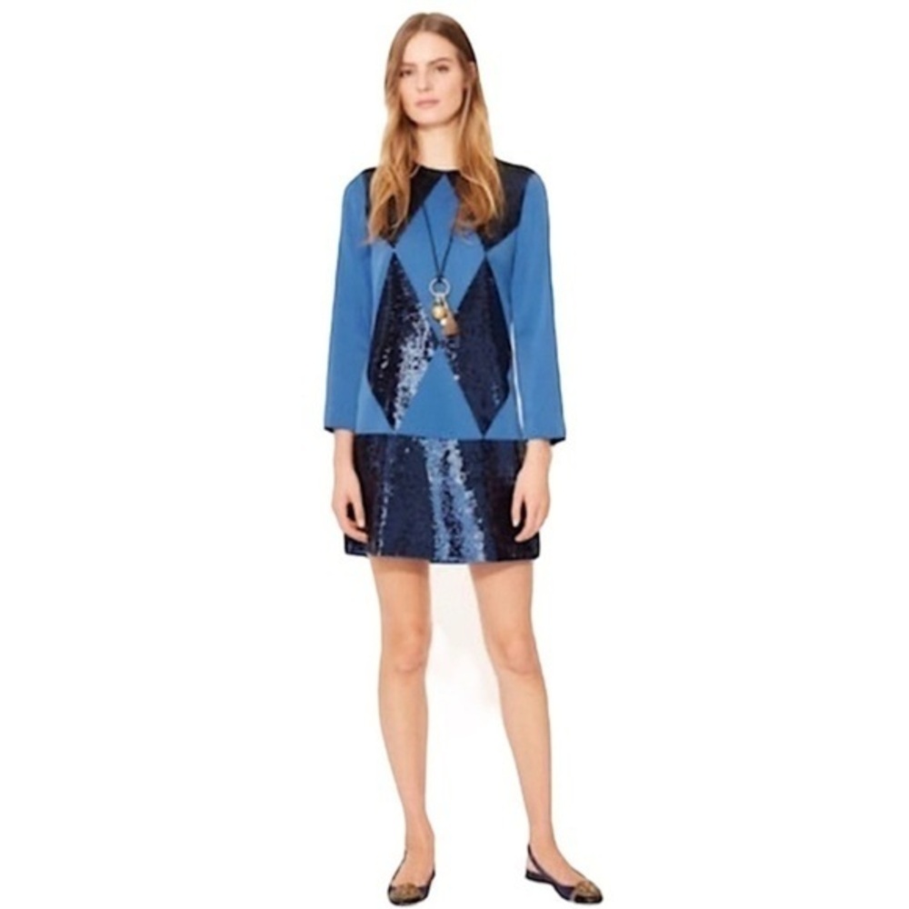 Tory Burch Blue Diamond Sequined Mini Dress Lantilly Dress Size 2